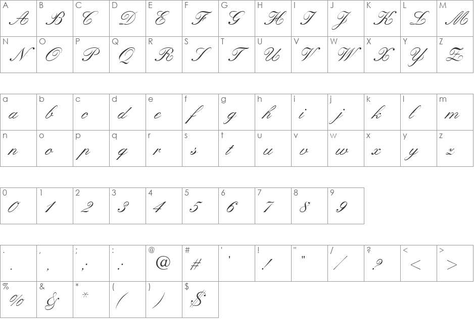QuillScriptSSK font character map preview