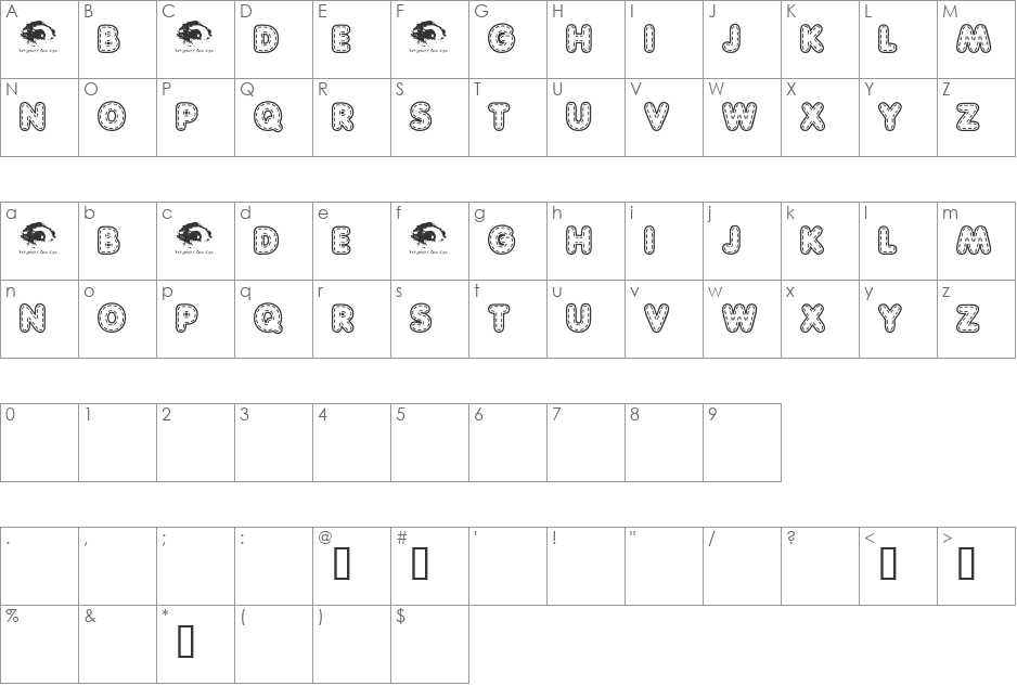 QuiltedTrial font character map preview