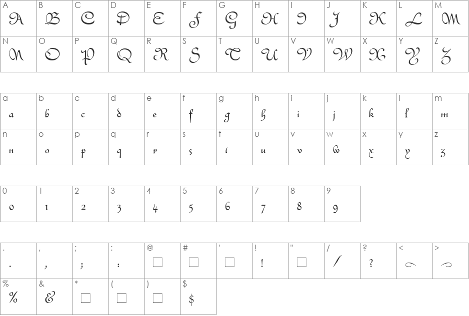 Quintly font character map preview