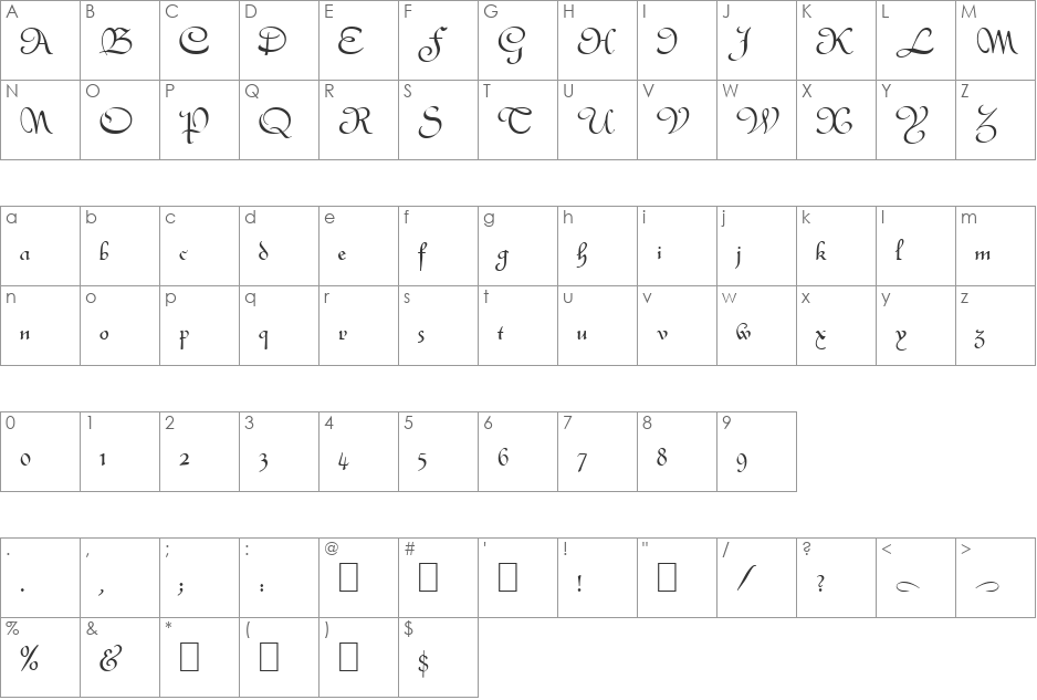 Quintly font character map preview