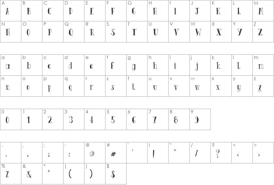 Quinto font character map preview