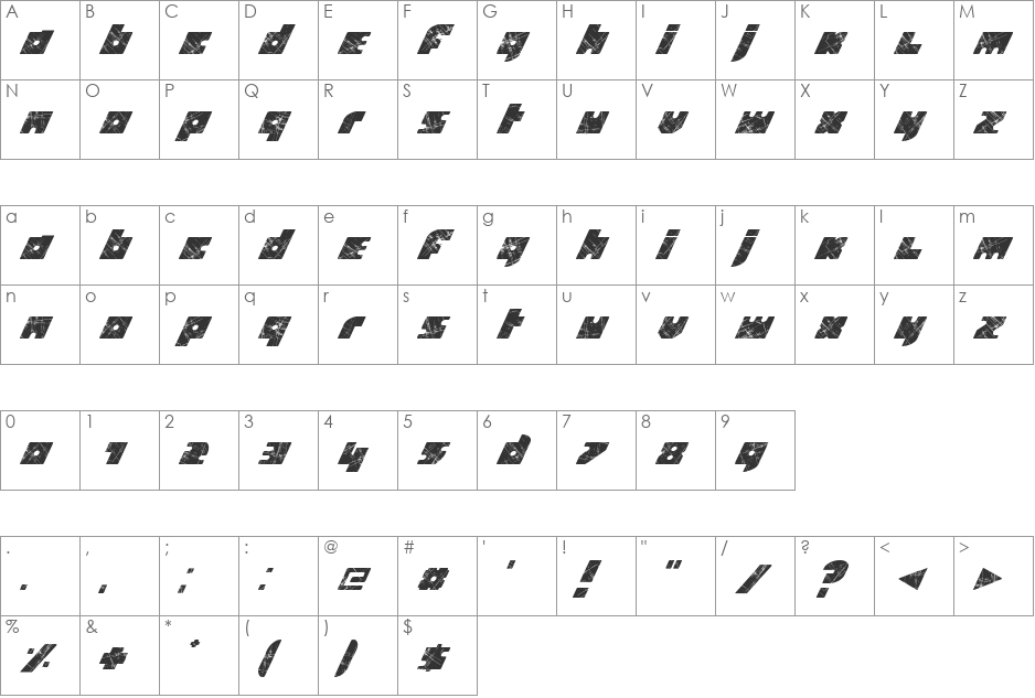 Quird font character map preview