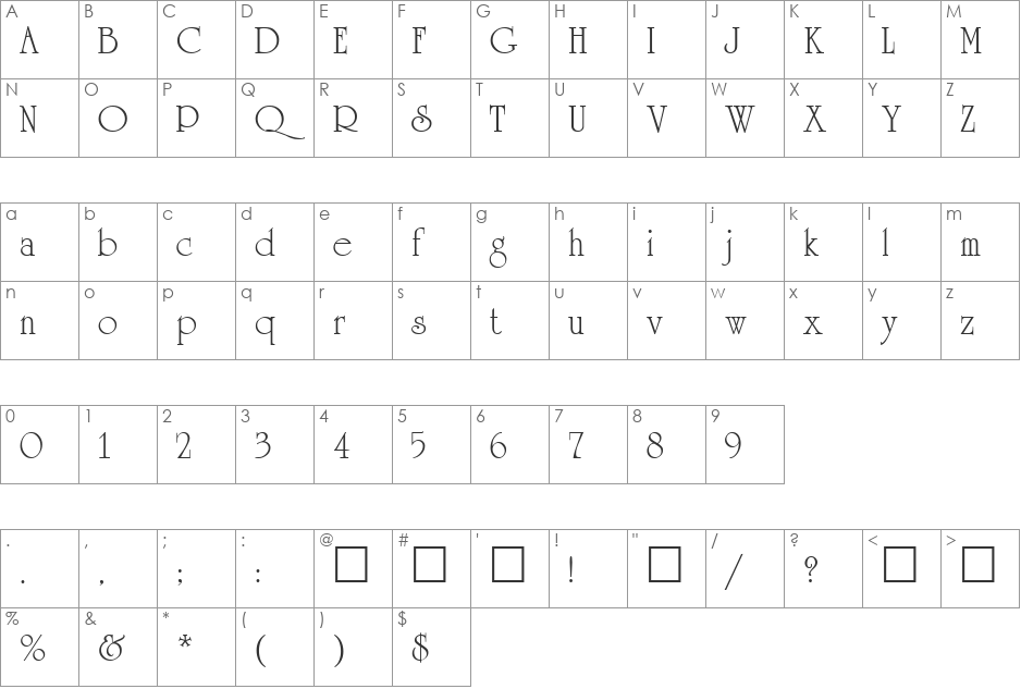 Quirinal font character map preview