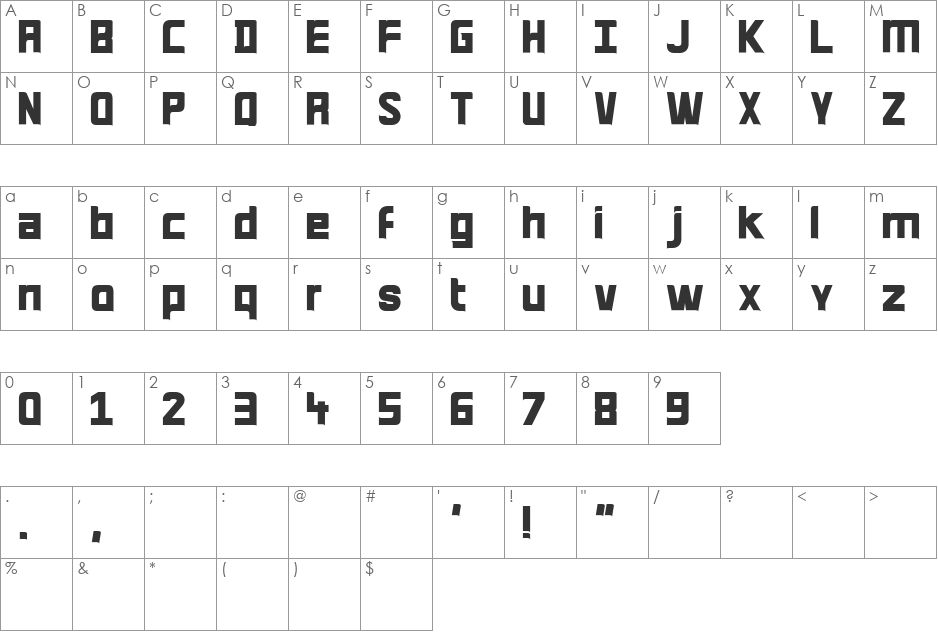 Quirk font character map preview
