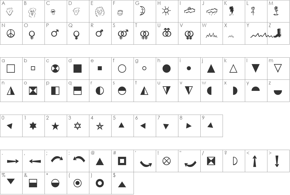 Quirks ICG font character map preview