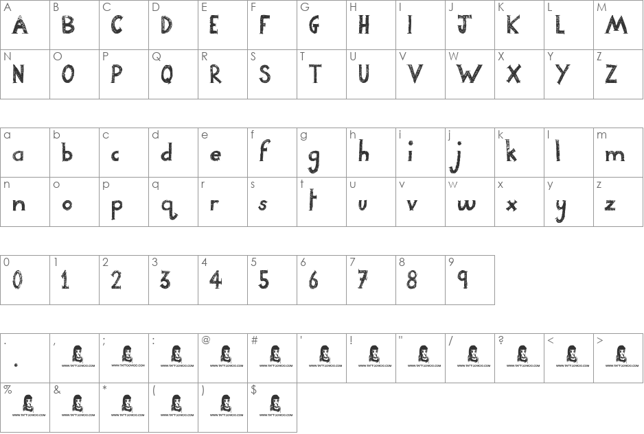 Quite Sketchy font character map preview