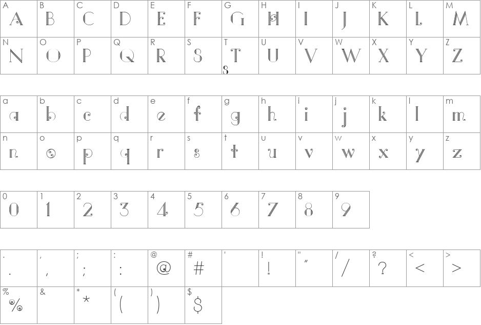 Quito font character map preview
