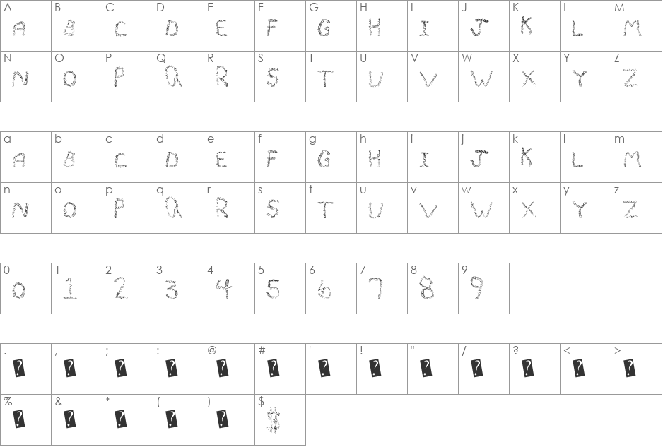 QuiveringNoodle font character map preview