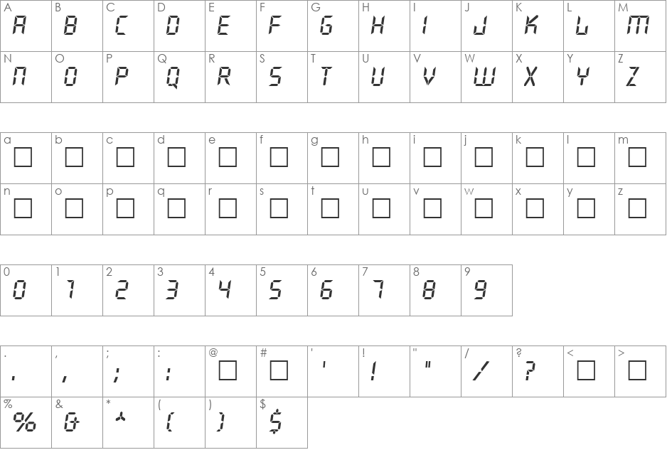 QuiverItal font character map preview