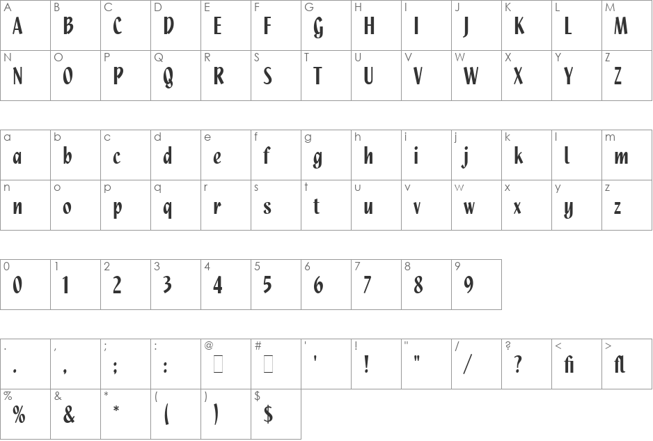 Quixley LET font character map preview