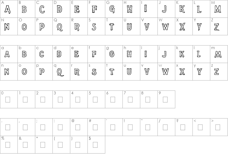 quixotic font character map preview
