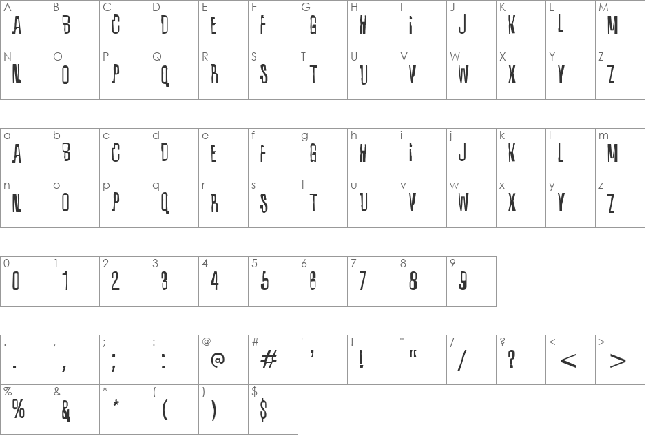 Quixotic font character map preview