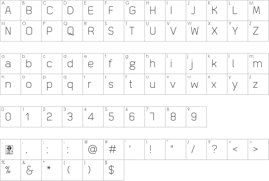 Quizma font character map preview