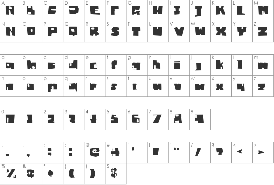 Badger Fatboy CTBT font character map preview