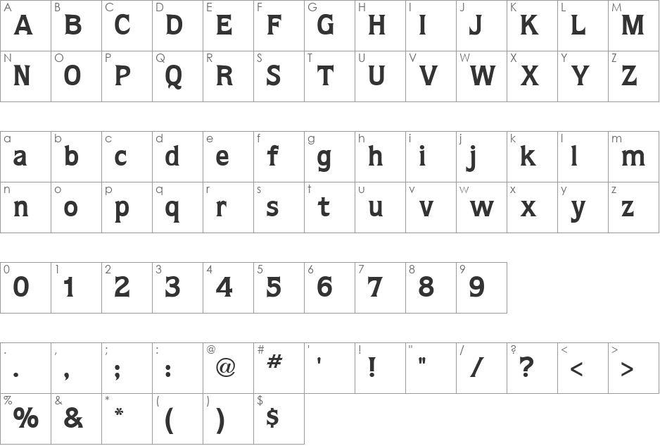 Quorum font character map preview