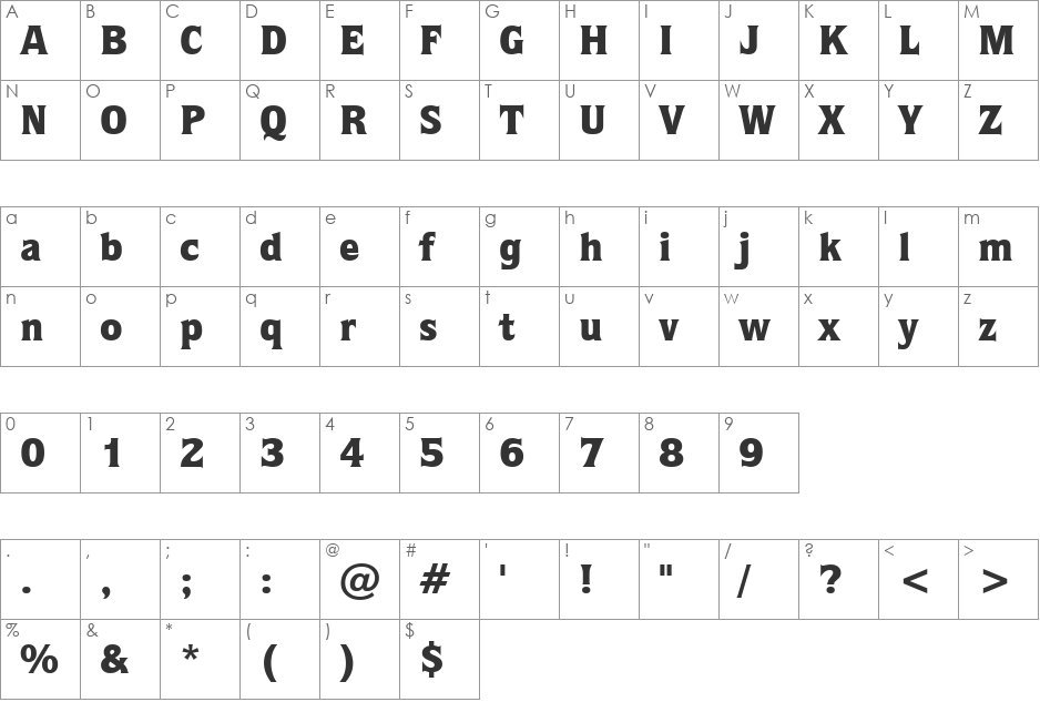 Quorum Blk BT font character map preview