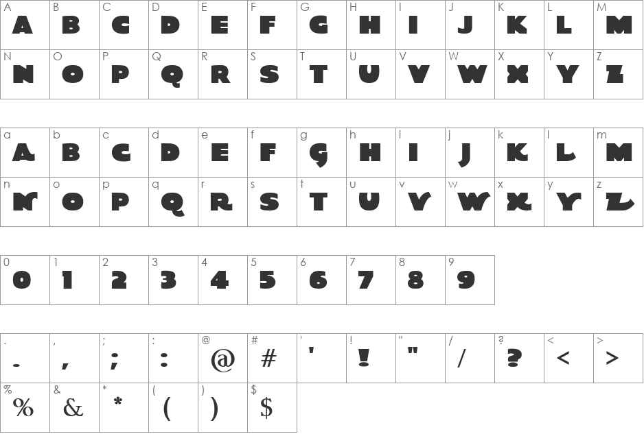 Quota font character map preview