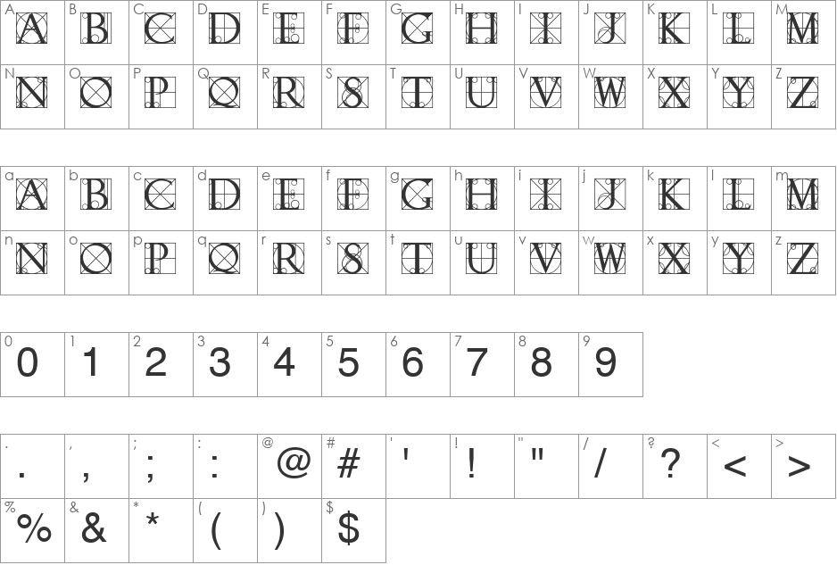 Quovadis font character map preview