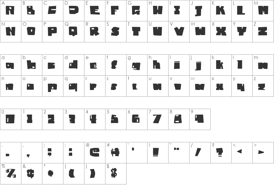 Badger Fatboy Regular font character map preview