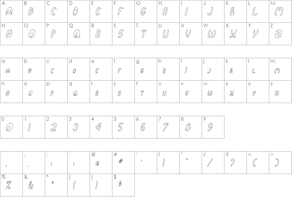 Qurve Hollow Thin font character map preview