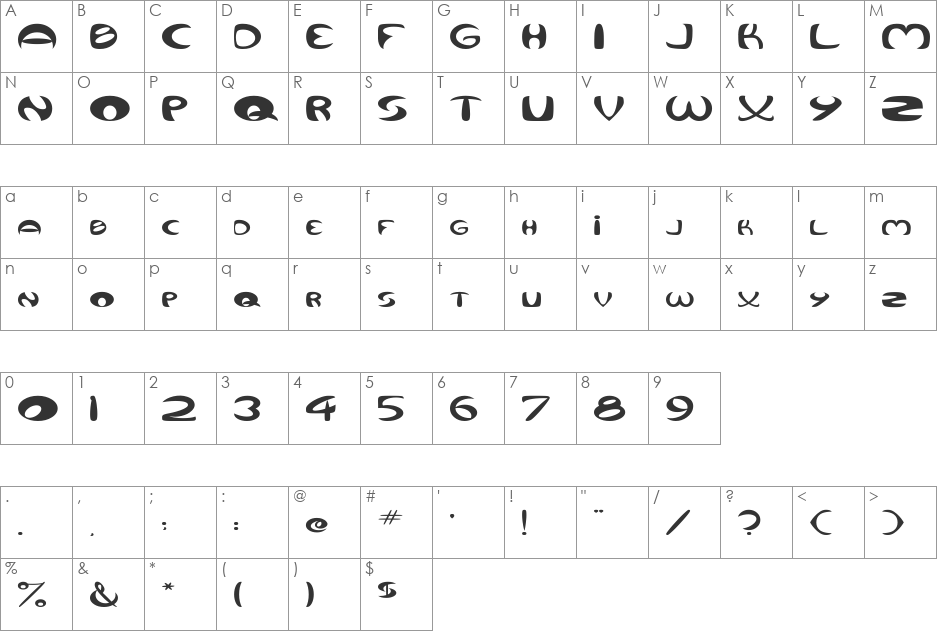 Qurve Wide font character map preview