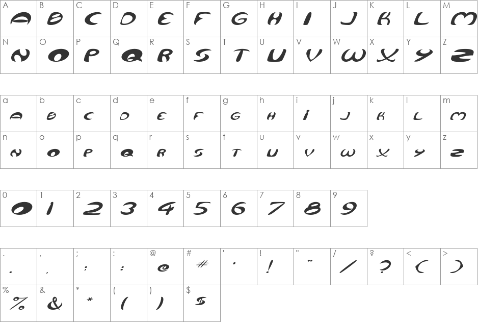 Qurve Wide font character map preview