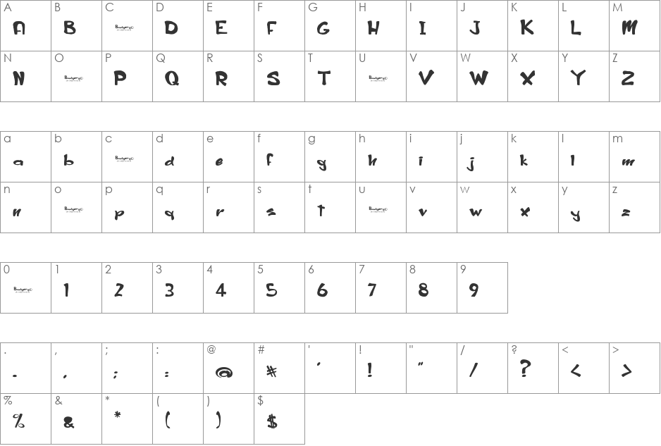 Badgery font character map preview
