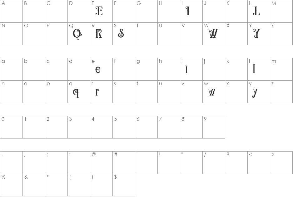 QWERLY font character map preview