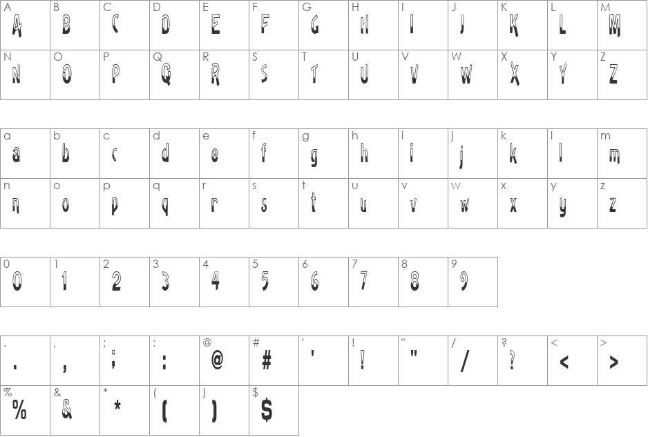 Badh font character map preview