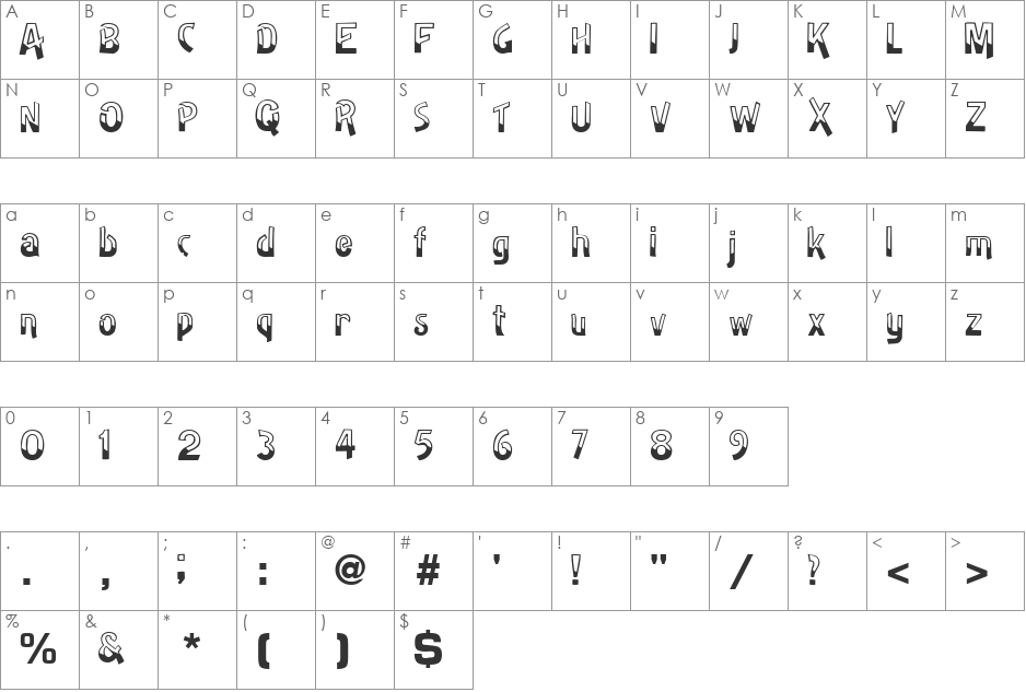 Badh font character map preview