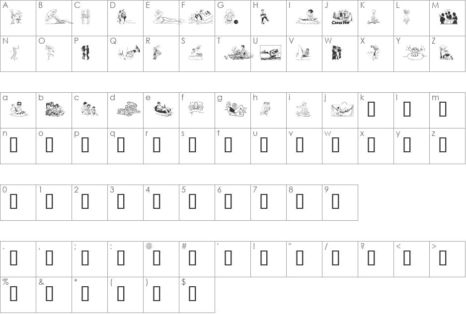 R and R font character map preview