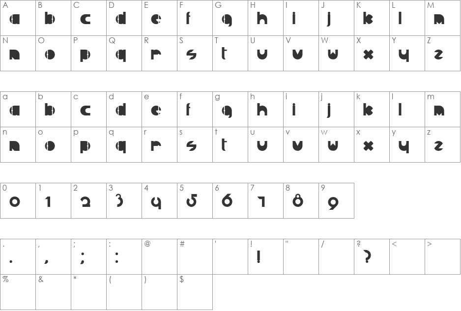 R Judas Sans font character map preview