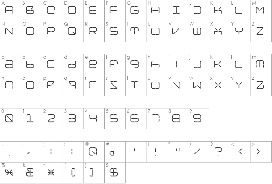 R-2014 Eroded font character map preview