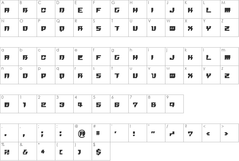 R.P.G. font character map preview