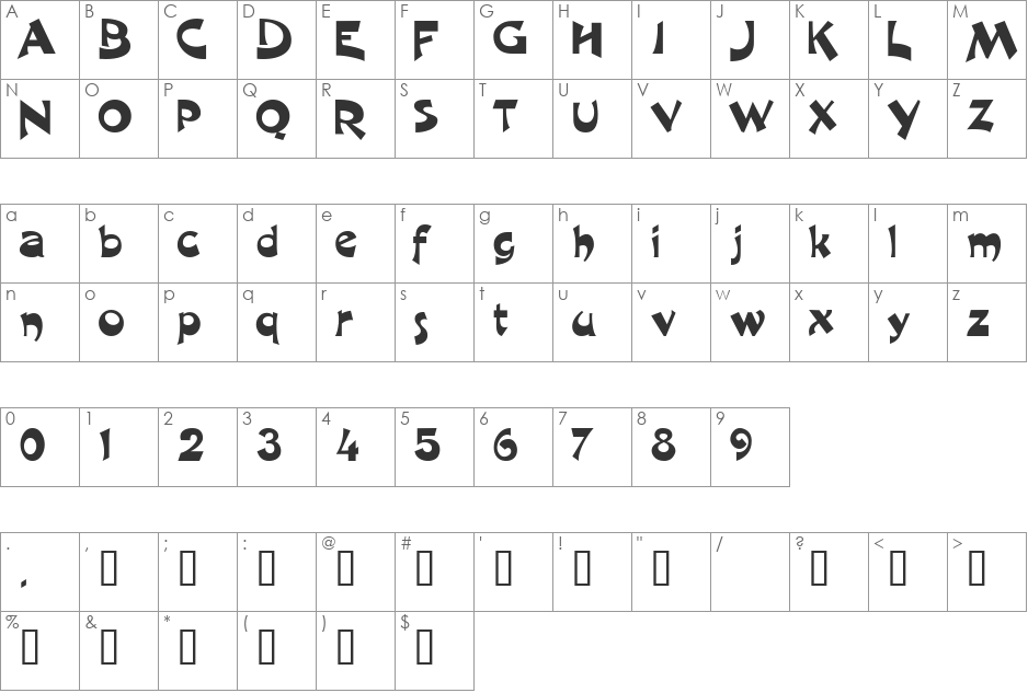 R1999 font character map preview
