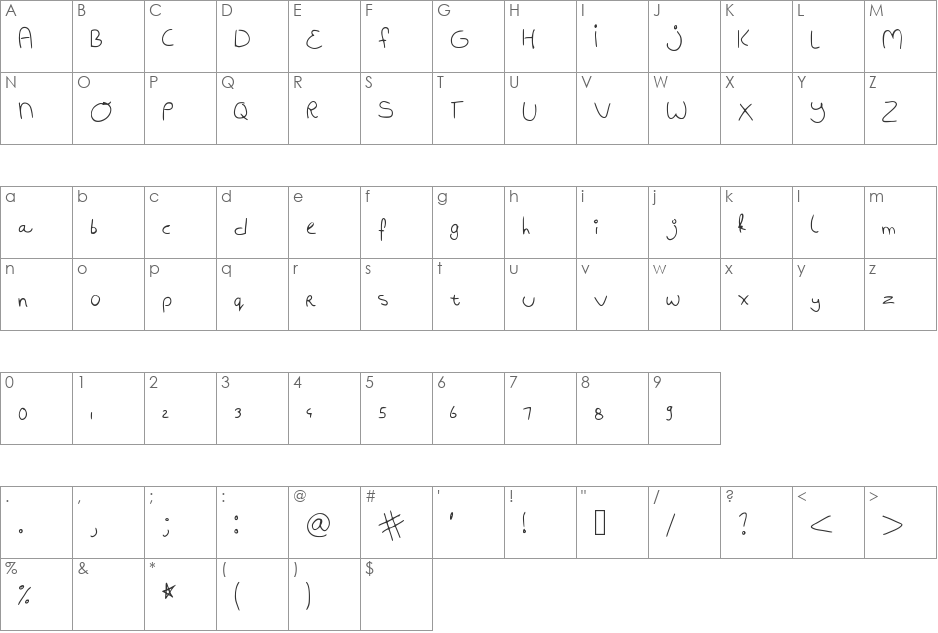 Badhandwriting font character map preview