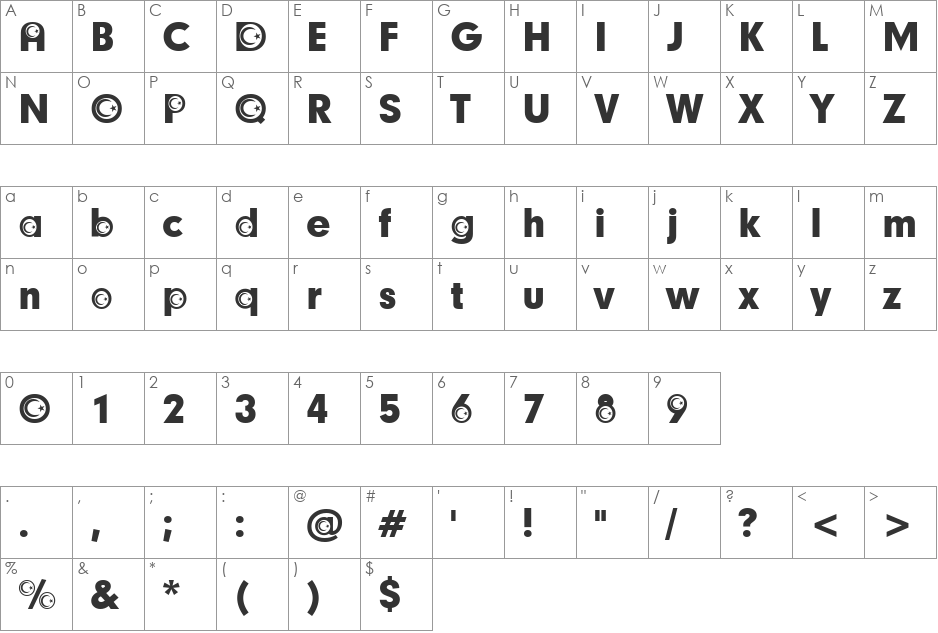 Rab font character map preview