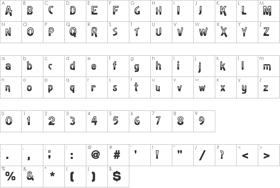 BadhHabit71 font character map preview
