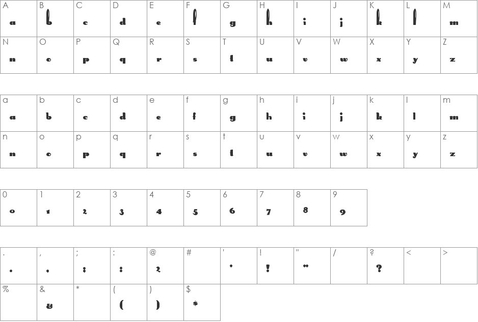 RabbitEars font character map preview