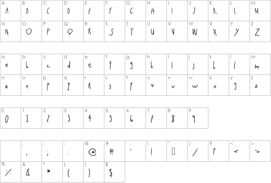 rabbitmoon font character map preview