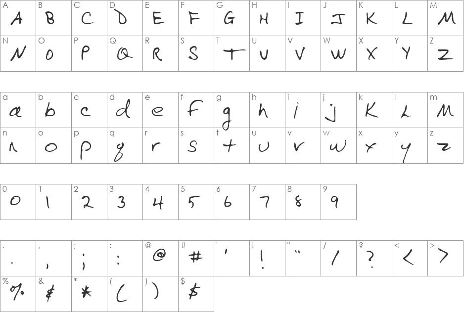 Rabin font character map preview