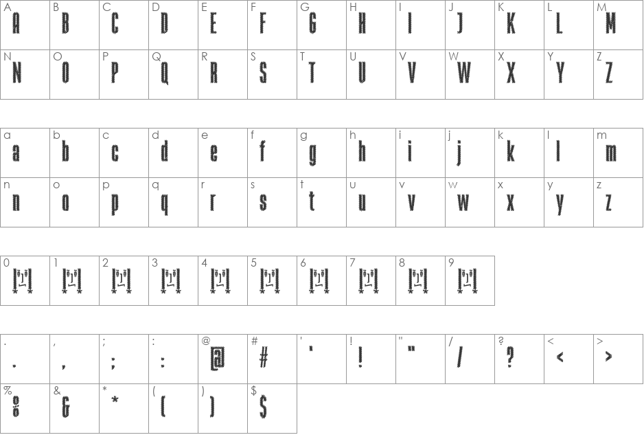 Rabiosa font character map preview