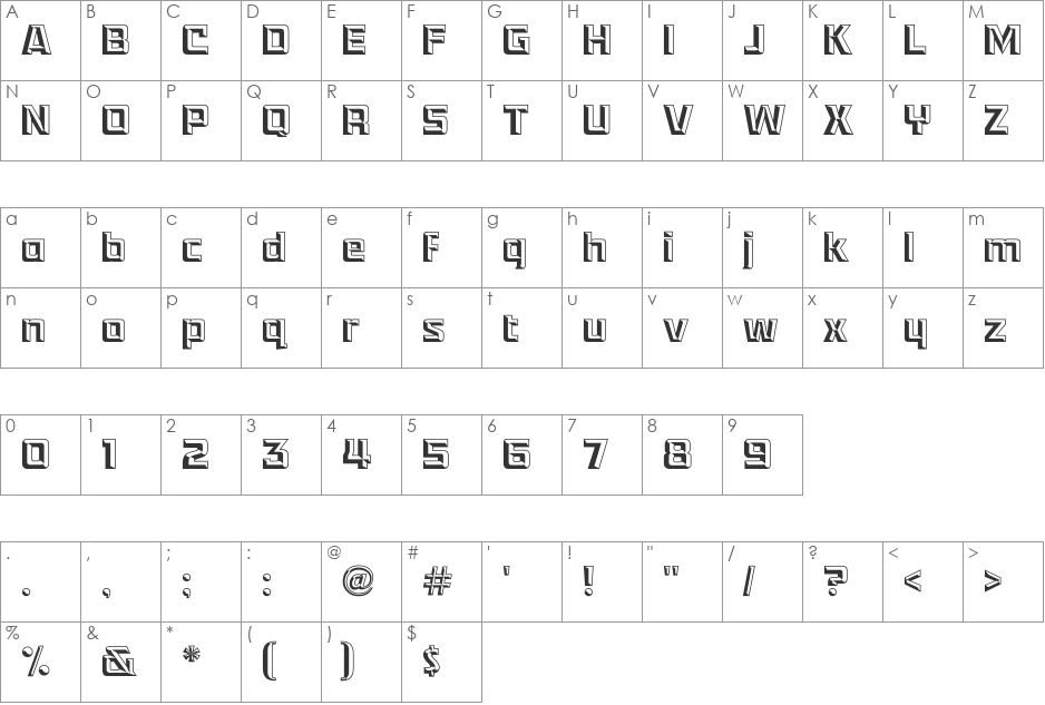 RACE1 Eternals Chiseled font character map preview