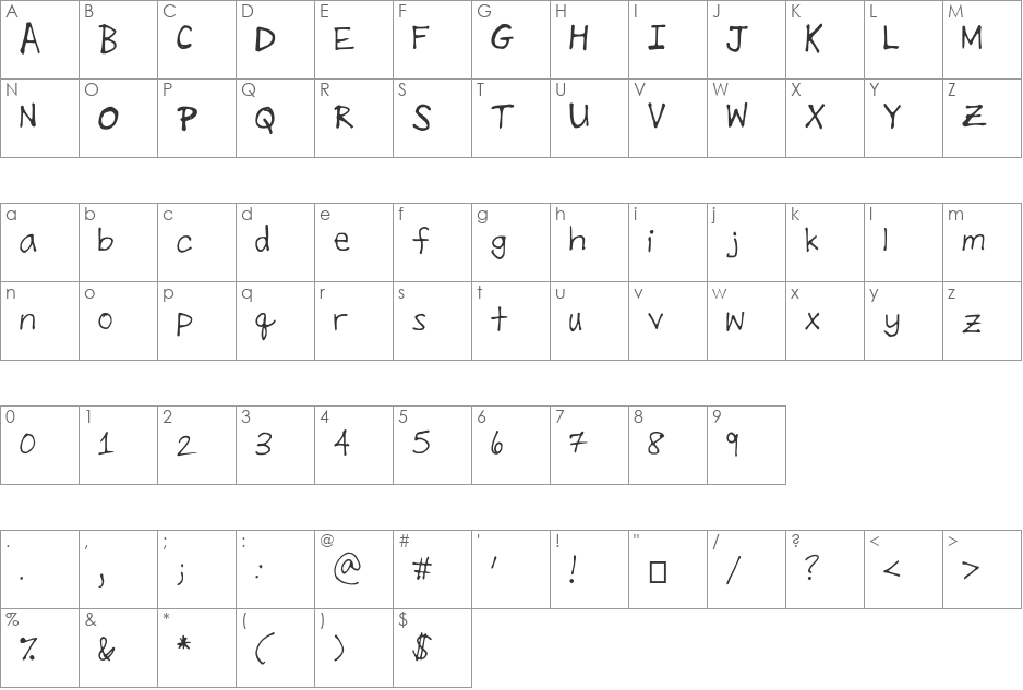 RachelPrint font character map preview