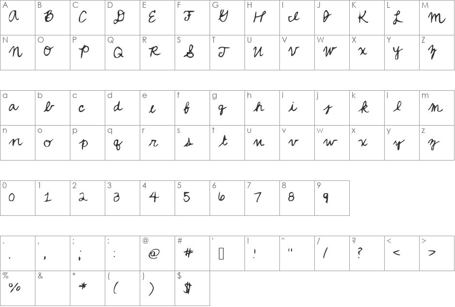 Rachel_fancy font character map preview