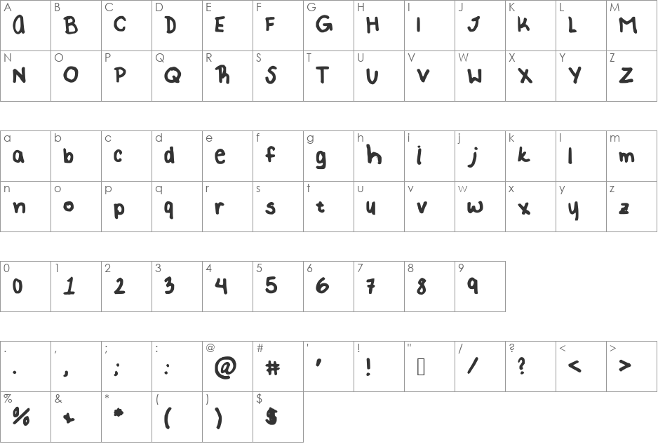 Rachel_Kate_Thick font character map preview