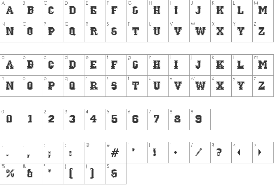 Racing font character map preview