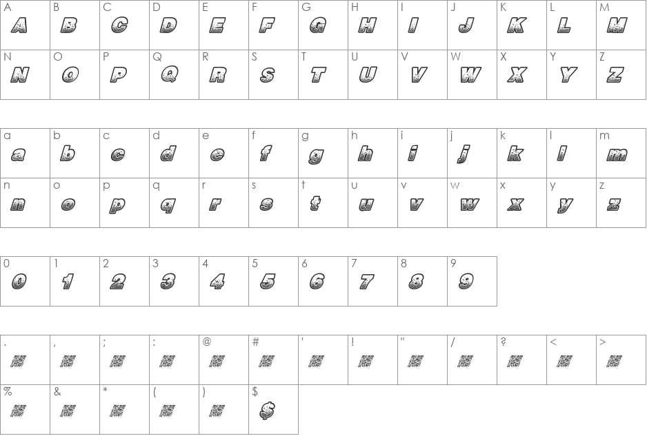 RacingNumbers font character map preview