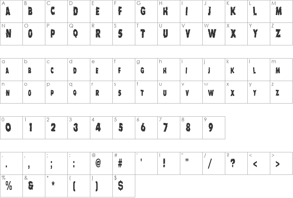 Badly font character map preview