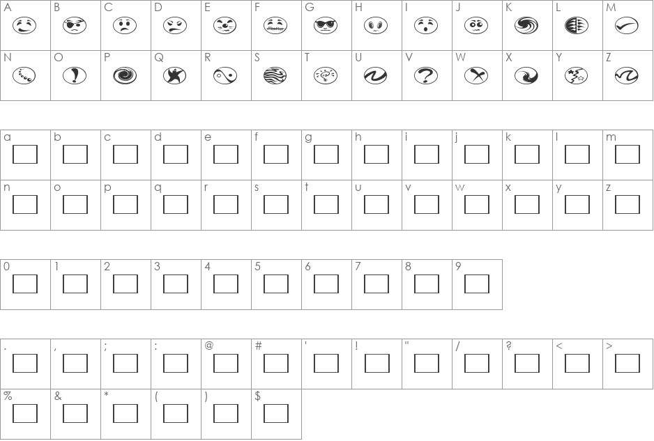 Radbats font character map preview